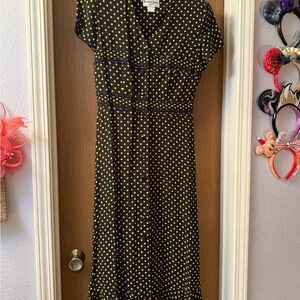 Danny & Nicole Black and Yellow Polka Dot Midi Dress